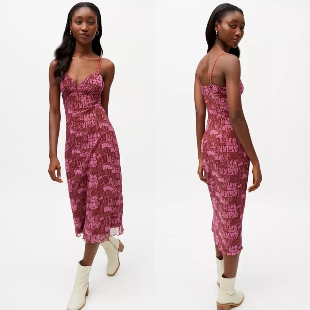 Urban Outfitters Midi Dress (Small) Pink/Red/Love/Y2K